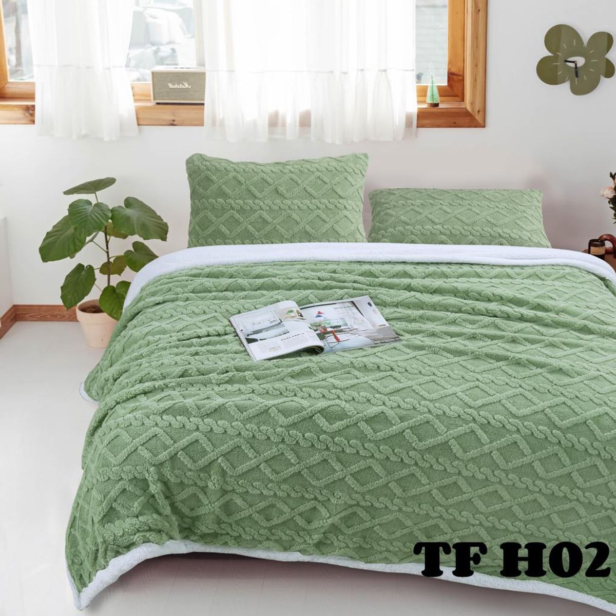 GENERICO - Frazada con Chiporro 2 Plazas + 2 Funda de Almohada - Verde TFH02