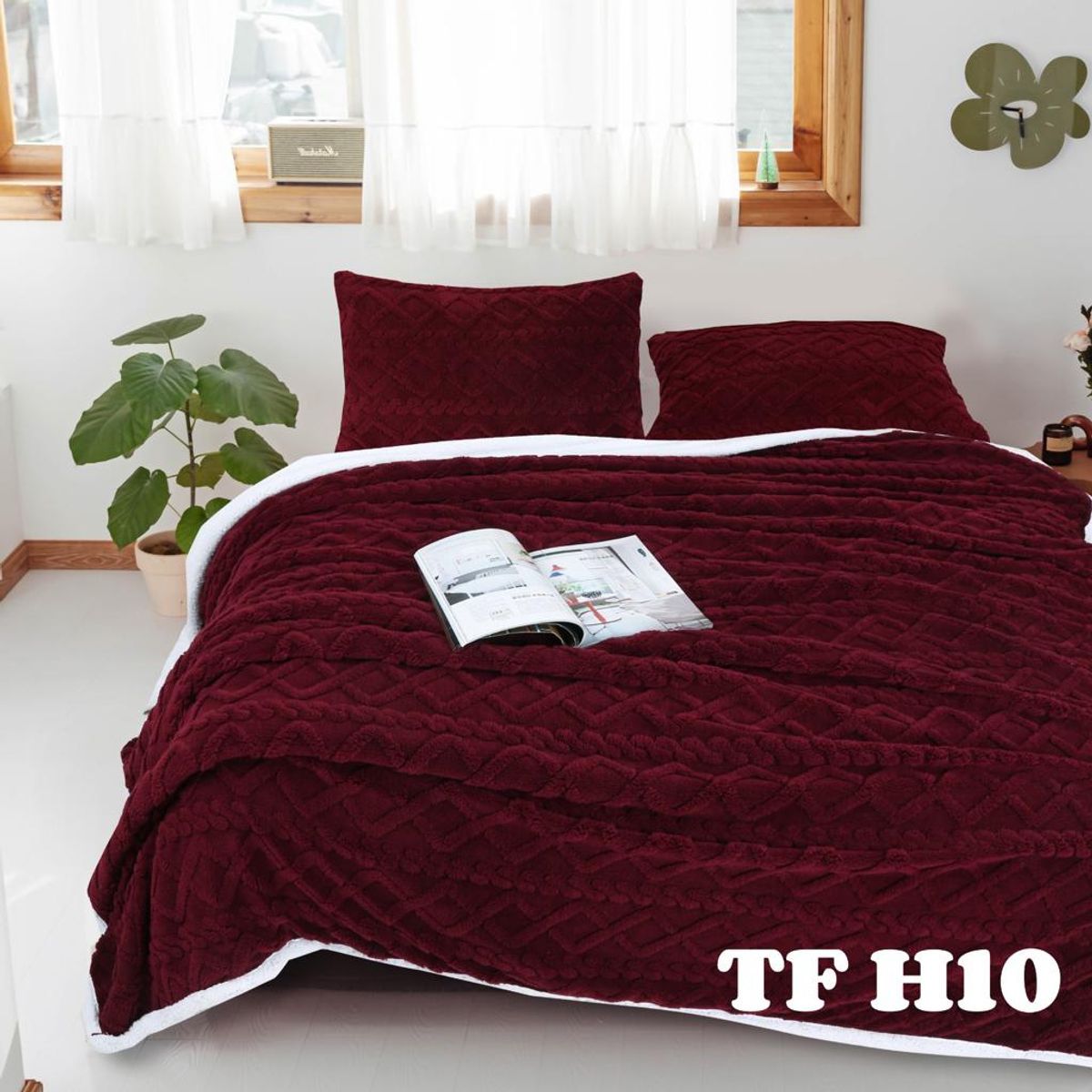 GENERICO - Frazada con Chiporro 2 Plazas + 2 Funda de Almohada - Burdeo TFH10