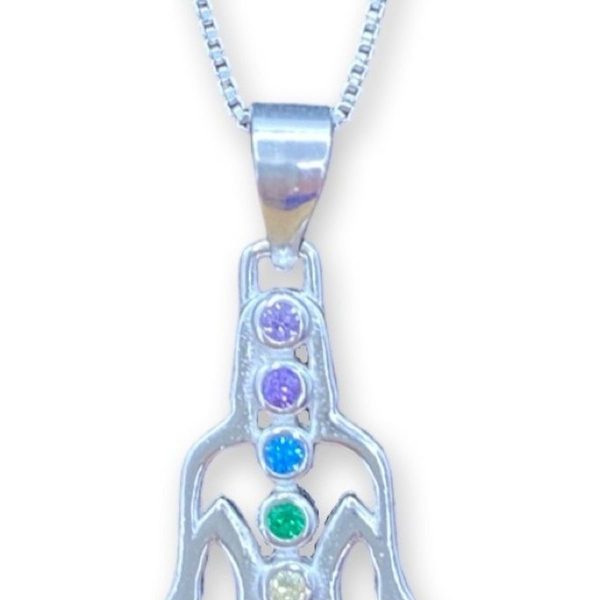 GENERICO - Collar Posición Yoga Loto 7 Chakras Circon Plata 925 +caja
