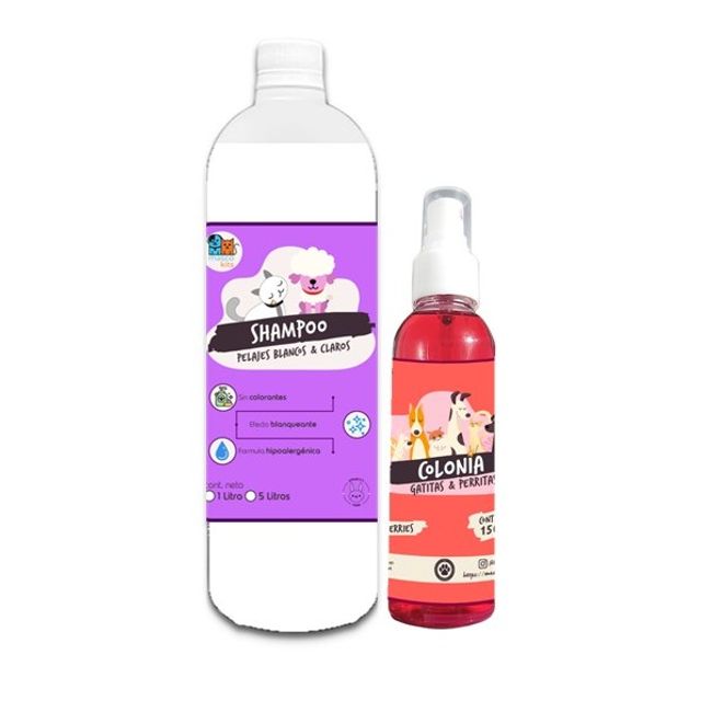 MASCOKITS - Kit Shampoo Perro Pelaje Blanco 1lt - Colonia Berries 150ml