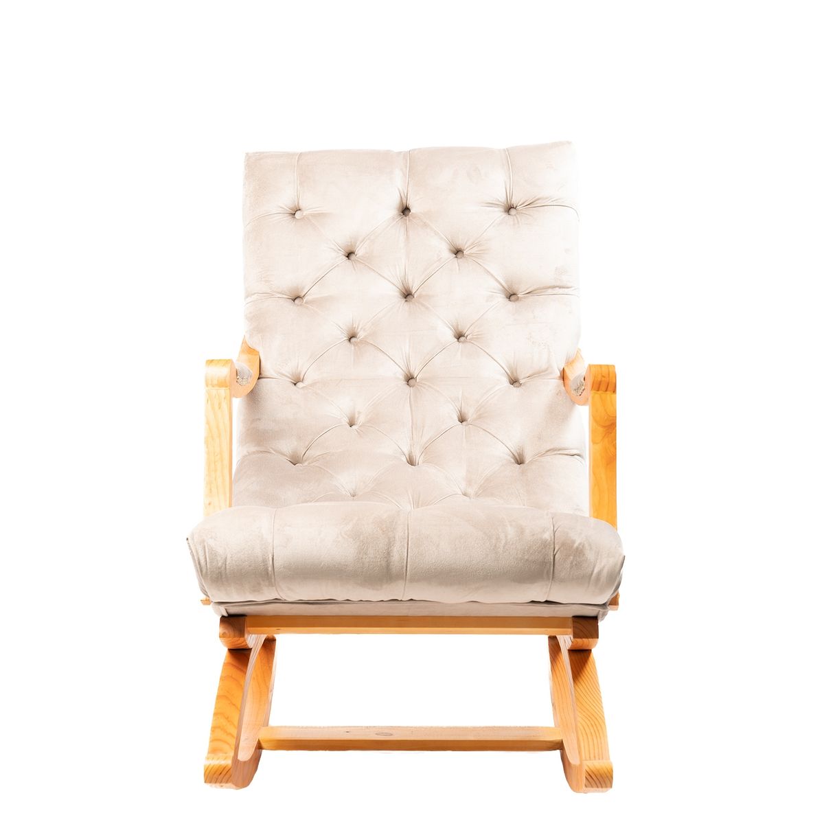 MUEBLES NEW - Silla Mecedora Capitone Beige Felpa.