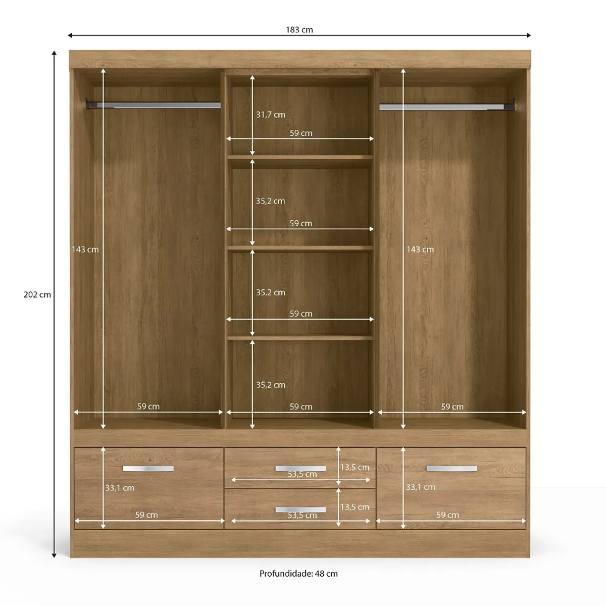 YARDAS - Closet Yardas Alexa Nogal Puertas Correderas y Batientes 4 Cajones
