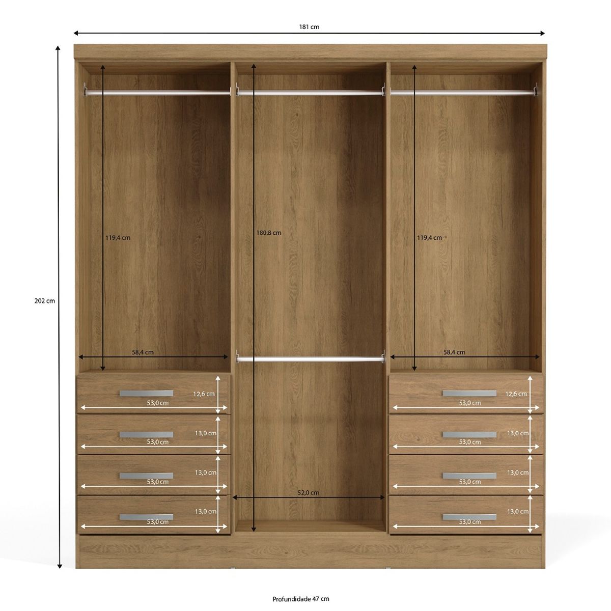 YARDAS - Closet Yardas Agustina Nogal 6 Puertas 8 Cajones