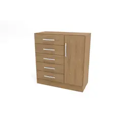 YARDAS - Cómoda Beatriz Nogal 5 Cajones 1 Puerta