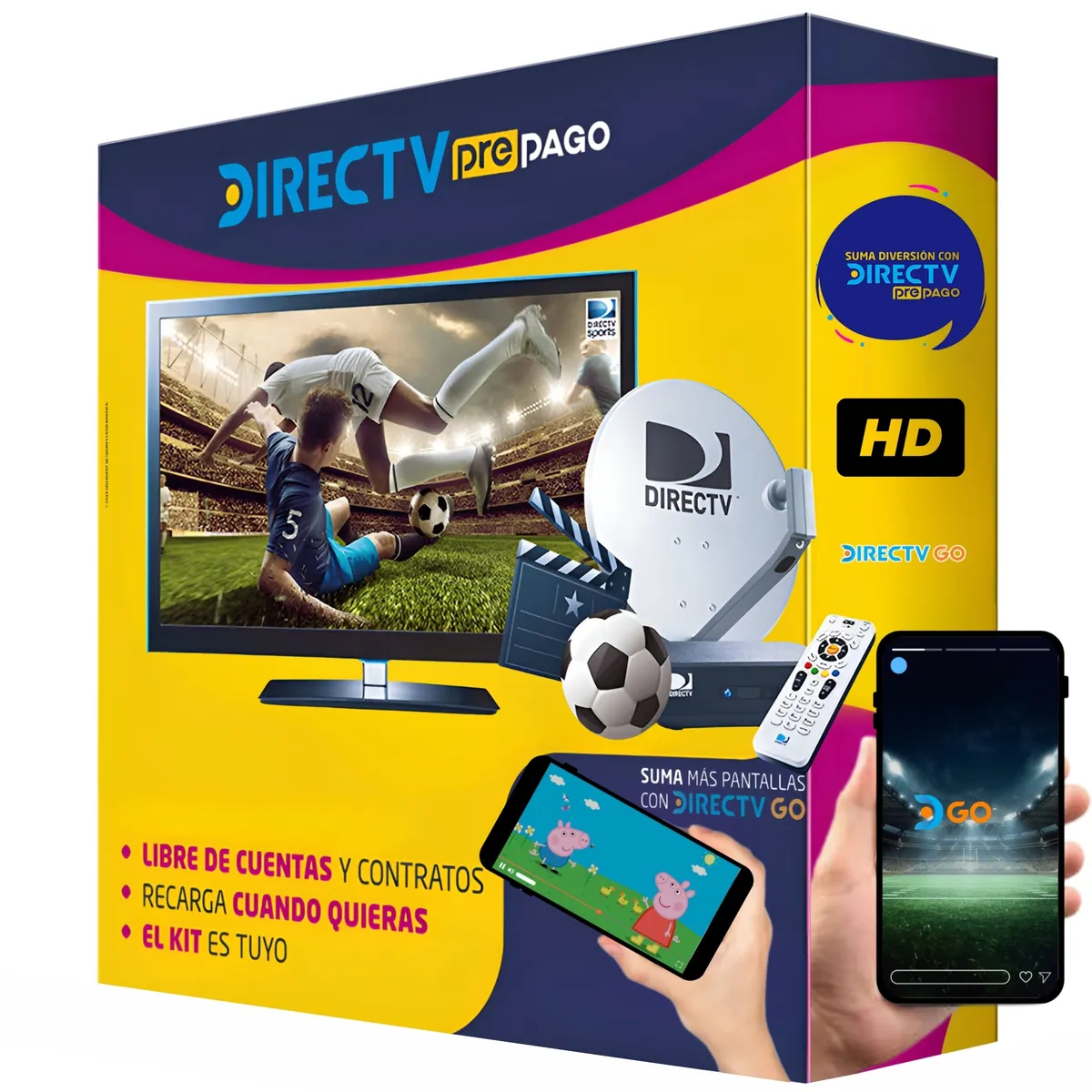 GENERICO - Antena DirecTV Prepago Satelital HD Kit FULL + 2 Directv GO