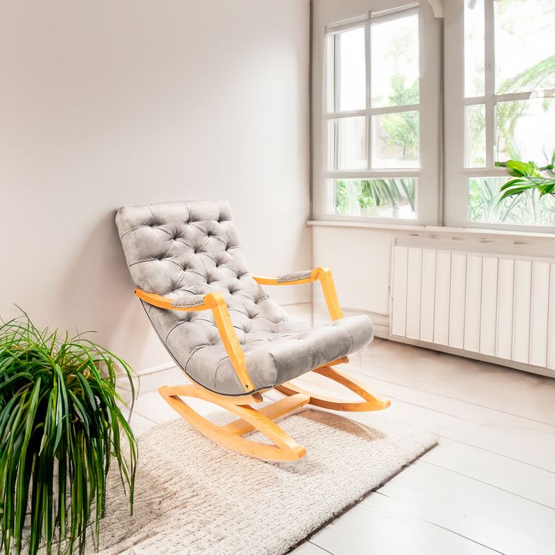 MUEBLES NEW - Silla Mecedora Capitone Gris Felpa