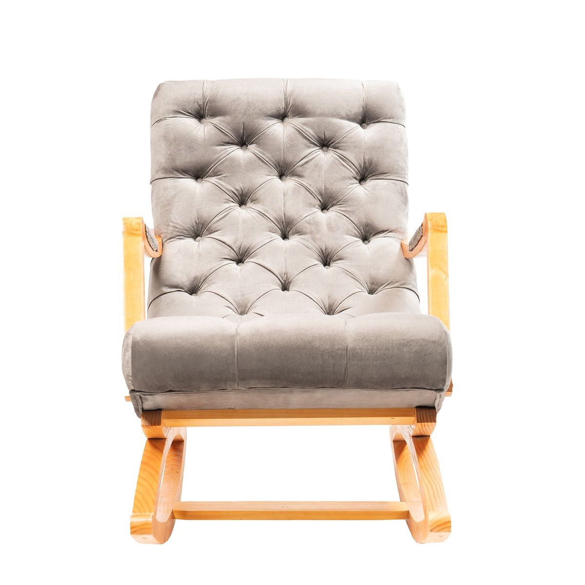 MUEBLES NEW - Silla Mecedora Capitone Gris Felpa.