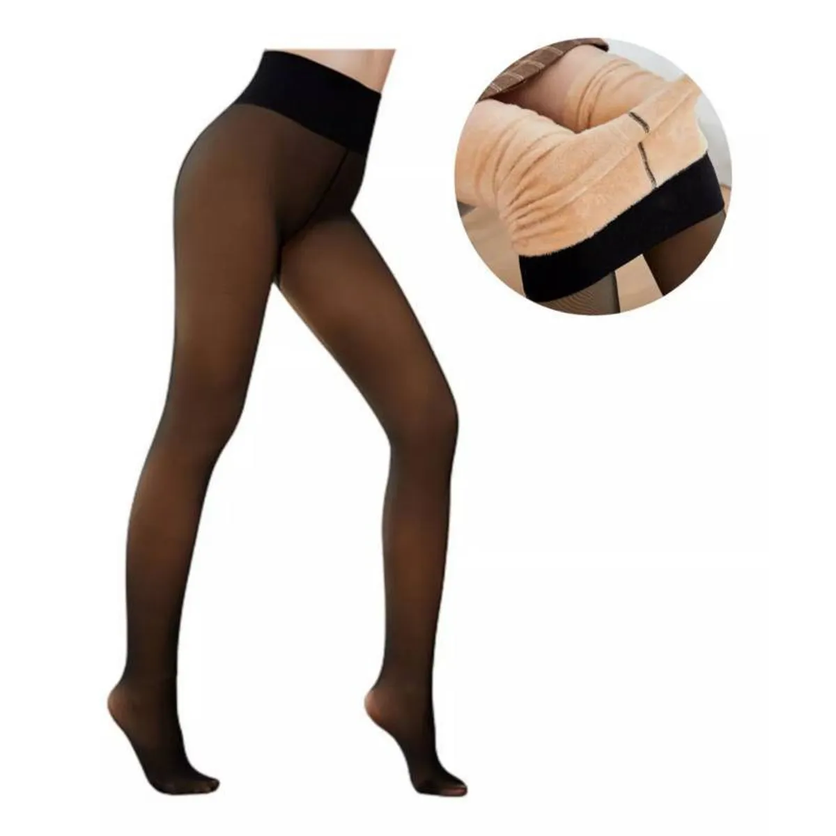 EVERSO - Pack 2 Calza Efecto Piel Panty Con Chiporro Invierno Con Pie.