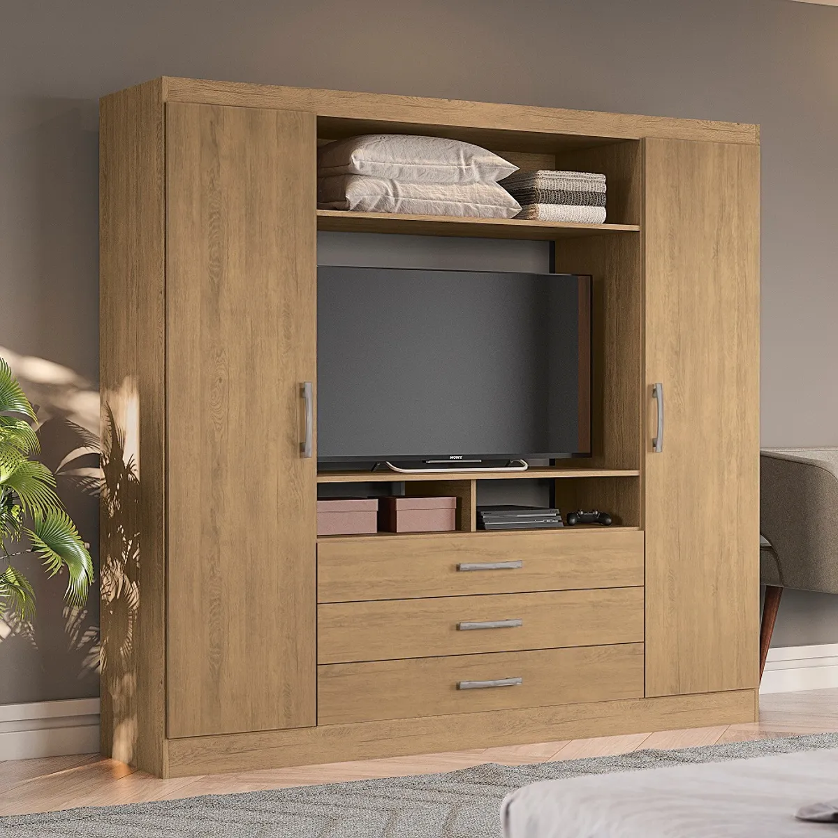 YARDAS - Closet Yardas Trinidad Nogal 2 Puertas 3 Cajones Lcd 46"