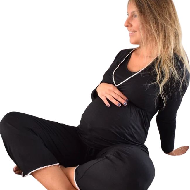 MADREMIA - Pijama Maternal Lactancia Sol Negro Madremía