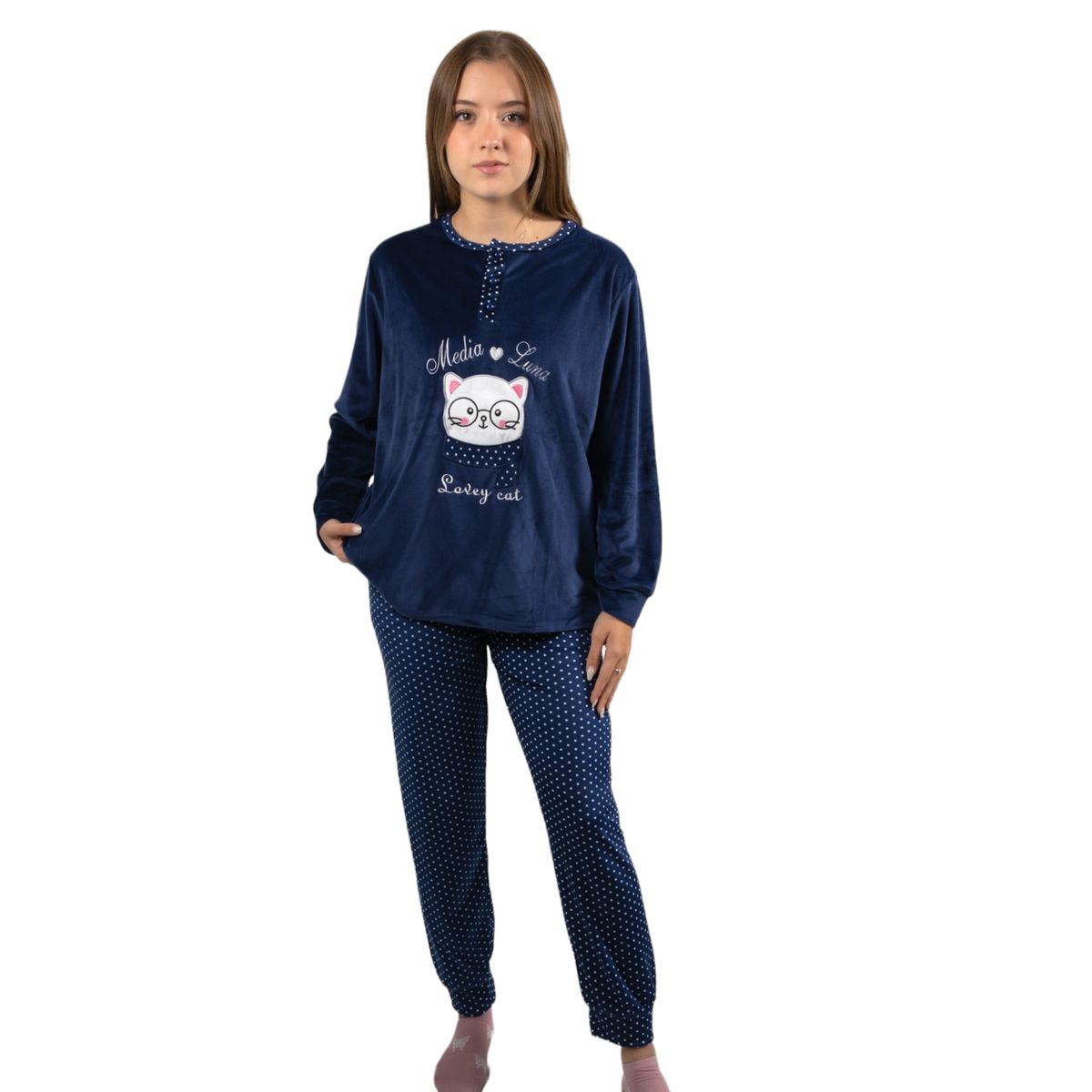 MEDIA LUNA - Pijama Mujer Plush Diseño Gatito Lentes