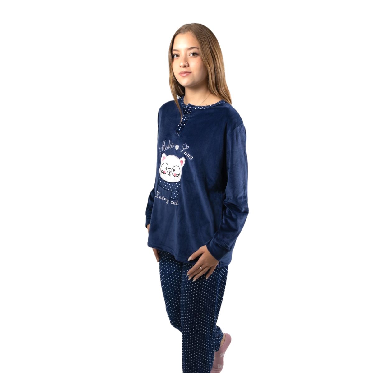 MEDIA LUNA - Pijama Mujer Plush Diseño Gatito Lentes