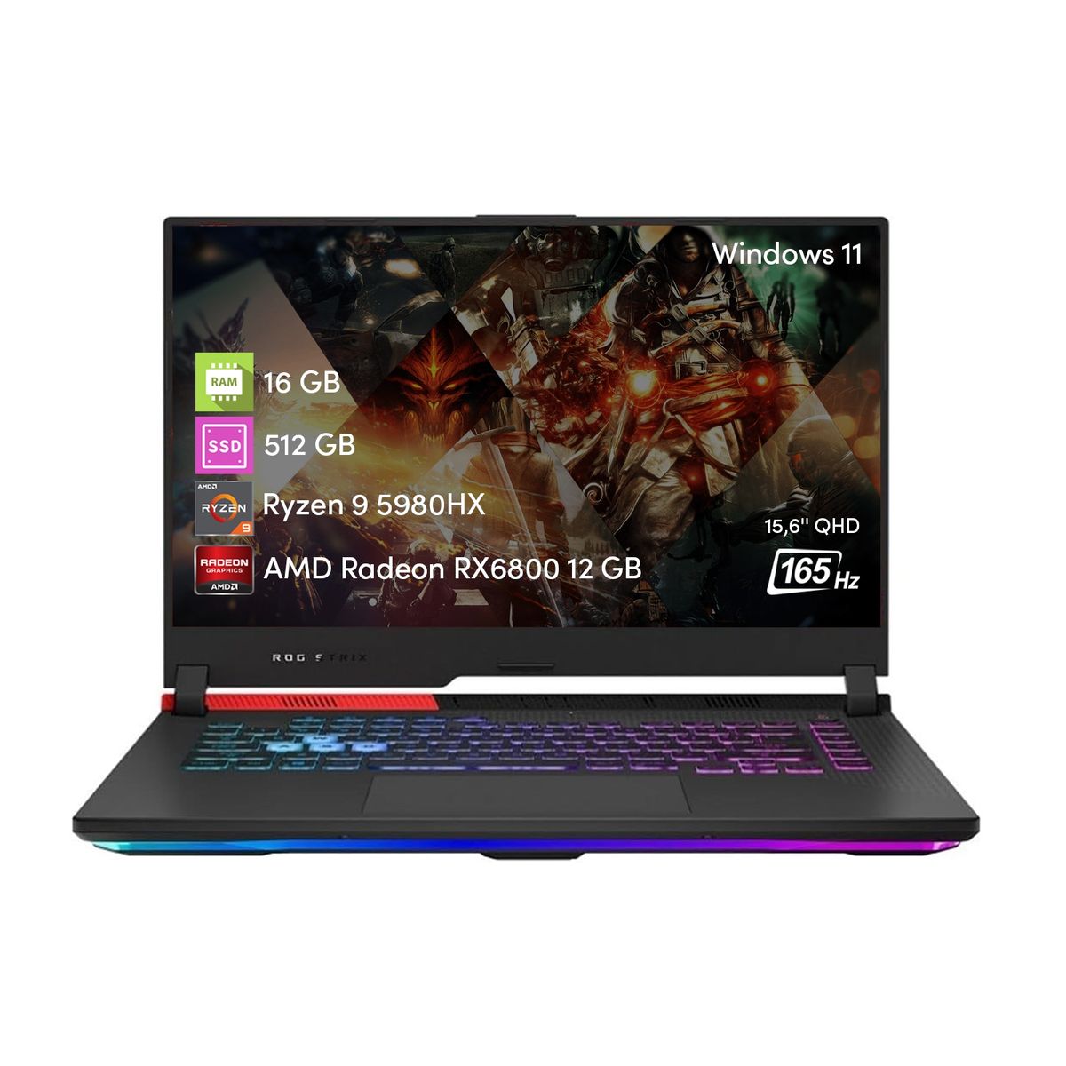 ASUS - Notebook Asus Rog Strix G15 Ryzen 9 16GB 512SSD RX6800M 12GB 15.6 FHD