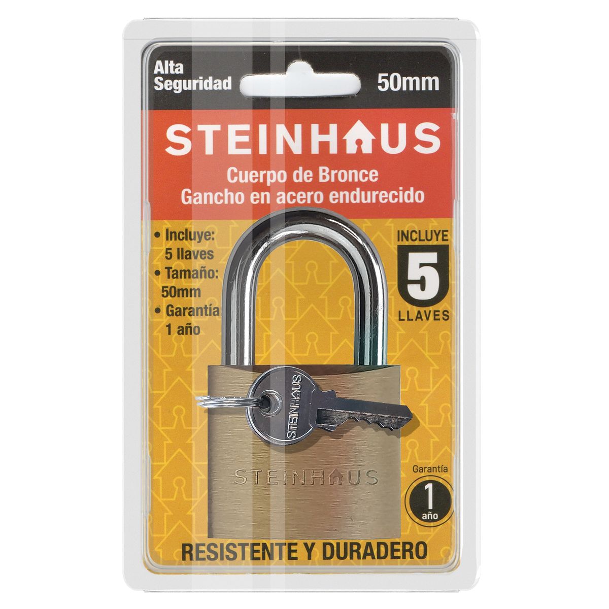 STEINHAUS - Candado Steinhaus Bronce 50mm  Gancho Acero Endurecido