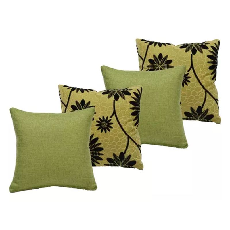 GENERICO - Set 4 Cojines Diseños Girasol Y Liso 43 X 43 Cm Verde