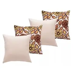 GENERICO - Set 4 Cojines Estampado Flor Y Liso 43 X 43 Cm Cafe