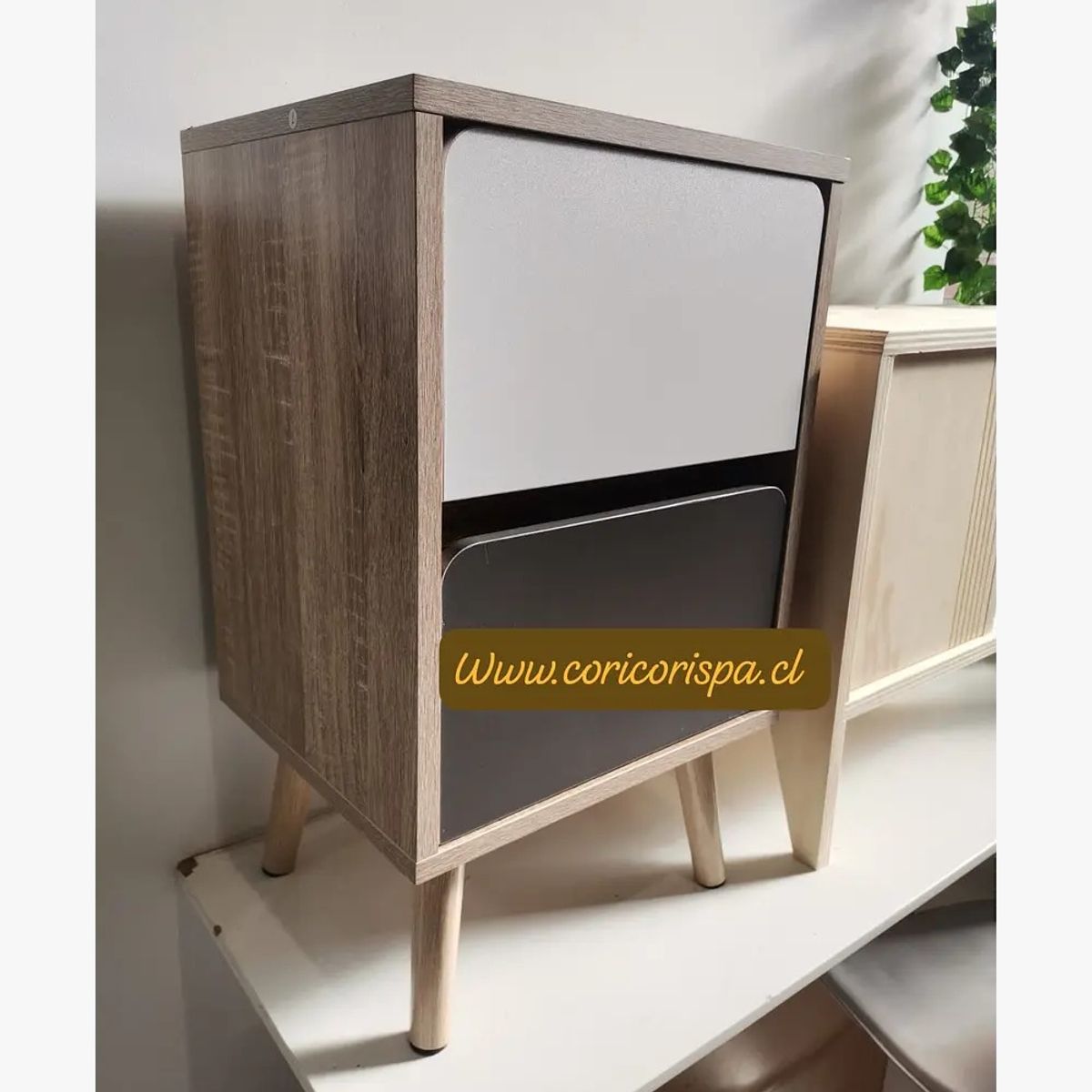 CORI CORI - Velador Nordic 2 Gavetas Blanco/Gris