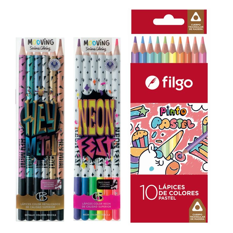 MOOVING - Pack lápices metalizados - neón -  pastel
