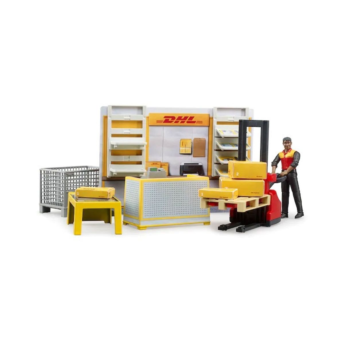 BRUDER - BRUDER 62251 BWORLD DHL SHOP WITH HAND PALLET TRUCK