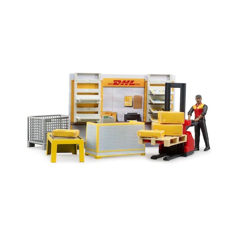 BRUDER - BRUDER 62251 BWORLD DHL SHOP WITH HAND PALLET TRUCK