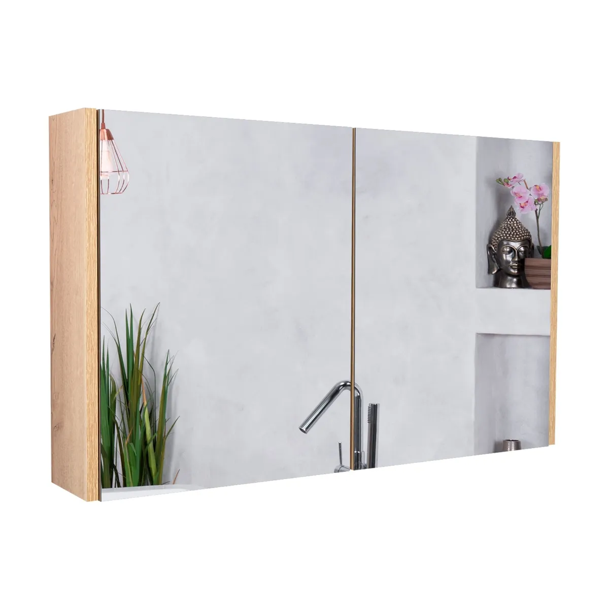 FMFURNITURE - Botiquin 2 Puertas Con Espejo - Café claro 50x80x14.5 cm