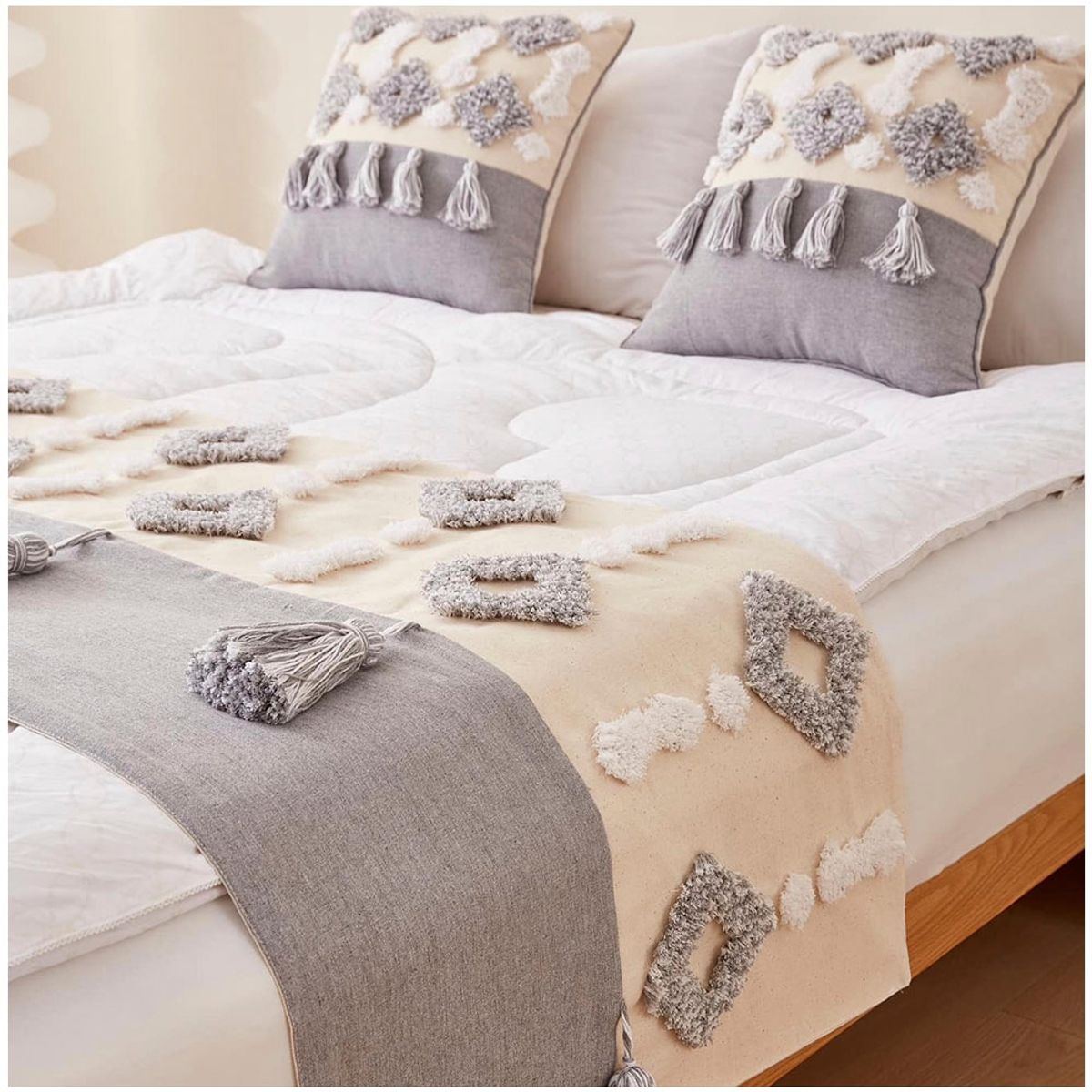 GENERICO - Set Piecera Boho 60 X 210 +2 fundas Gris