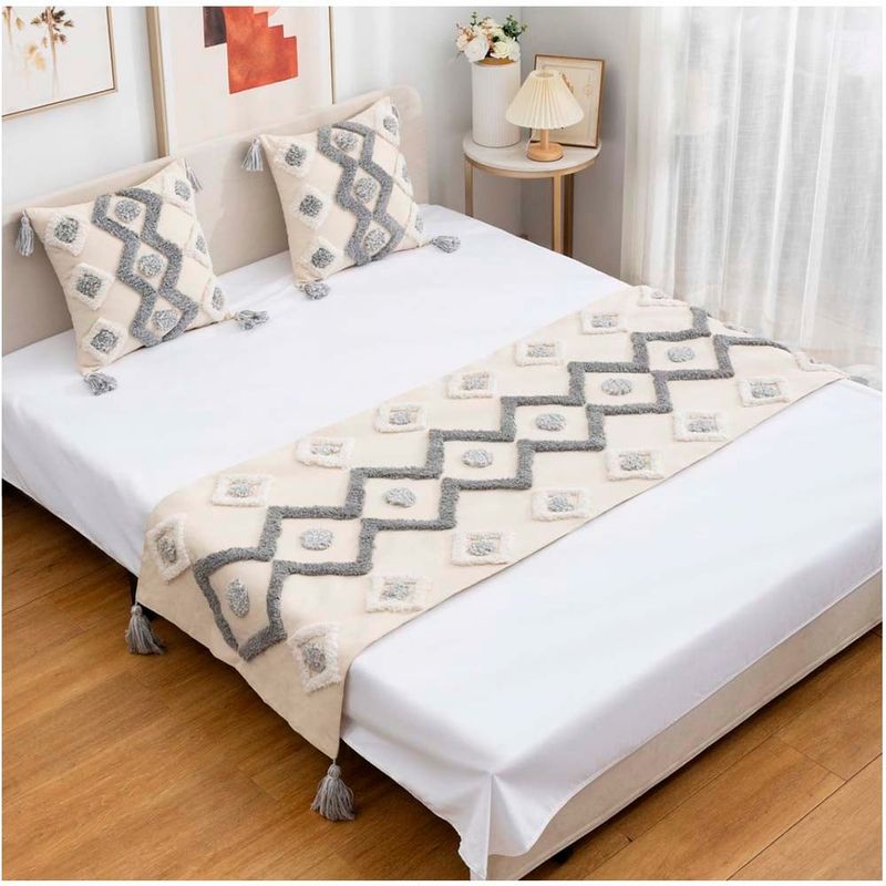 GENERICO - Set Piecera Boho 60 X 210 +2 fundas Beige
