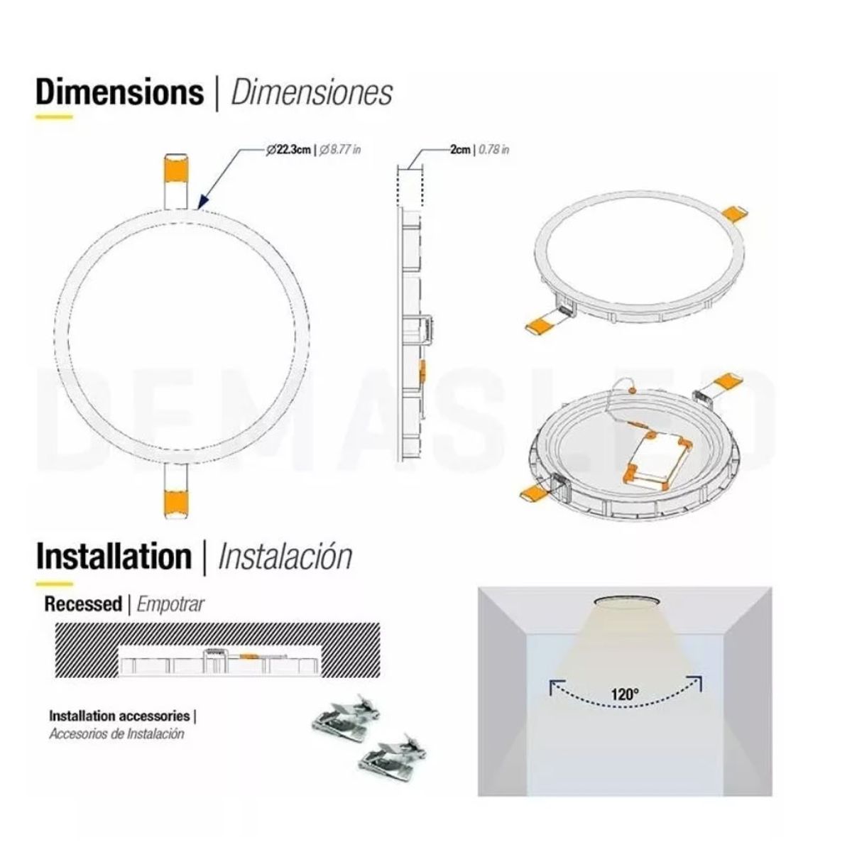GENERICO - Panel Led Foco Empotrado Redondo 18w PACKX2