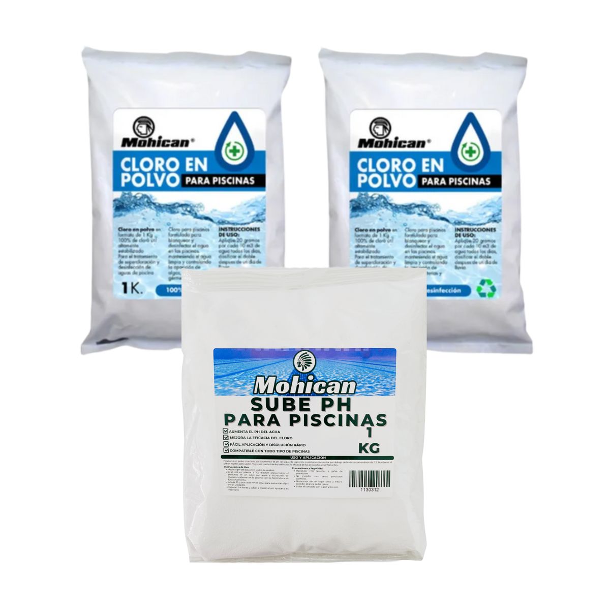 MOHICAN - PROMO 2 CLORO GRANULADO 1 KG+ 1 SUBE PH PISCINAS 1 KG