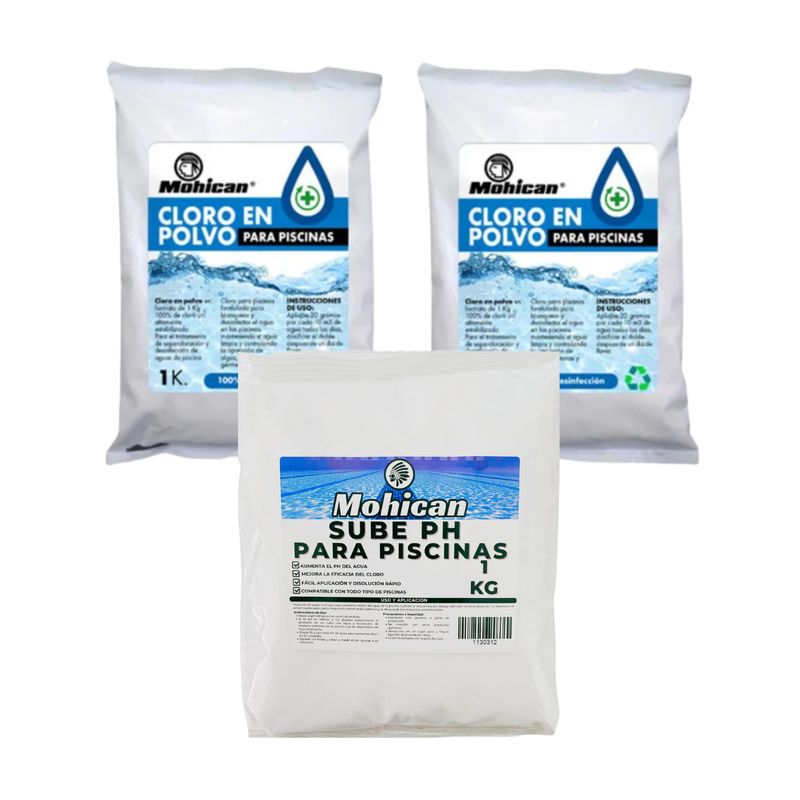 MOHICAN - PROMO 2 CLORO GRANULADO 1 KG+ 1 SUBE PH PISCINAS 1 KG
