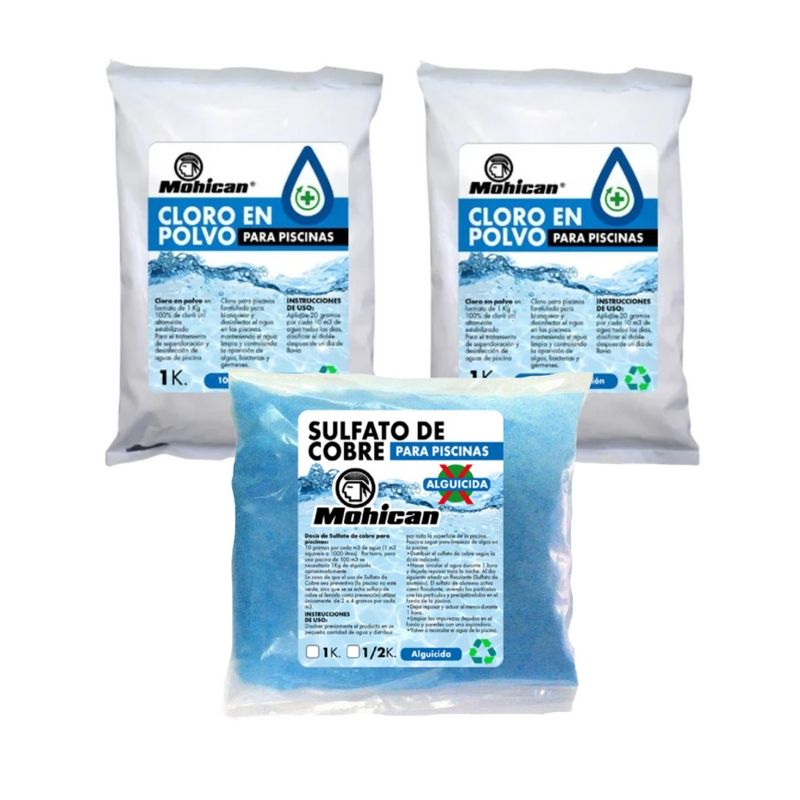 MOHICAN - PROMO 2 CLORO GRANULADO 1 KG + 1 ALGUICIDA PISCINAS 1 KG
