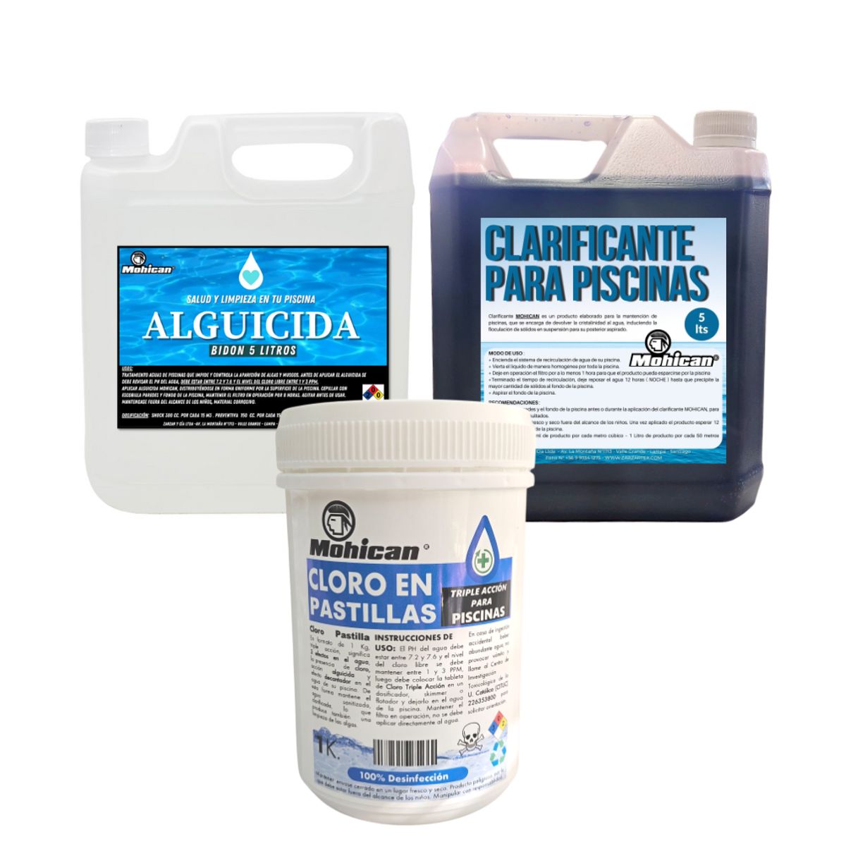 MOHICAN - PROMO ALGUICIDA 5LT + CLORO 3 ACCIÓN 1 KG + CLARIFICANTE 5LT