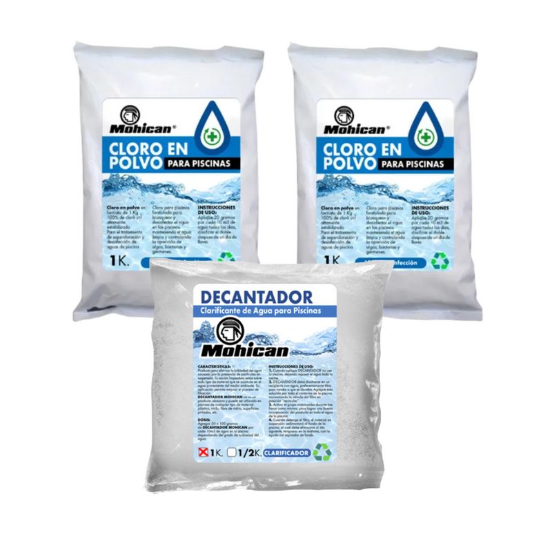 MOHICAN - PROMO 2 CLORO GRANULADO 1 KG + 1 DECANTADOR PISCINAS 1 KG