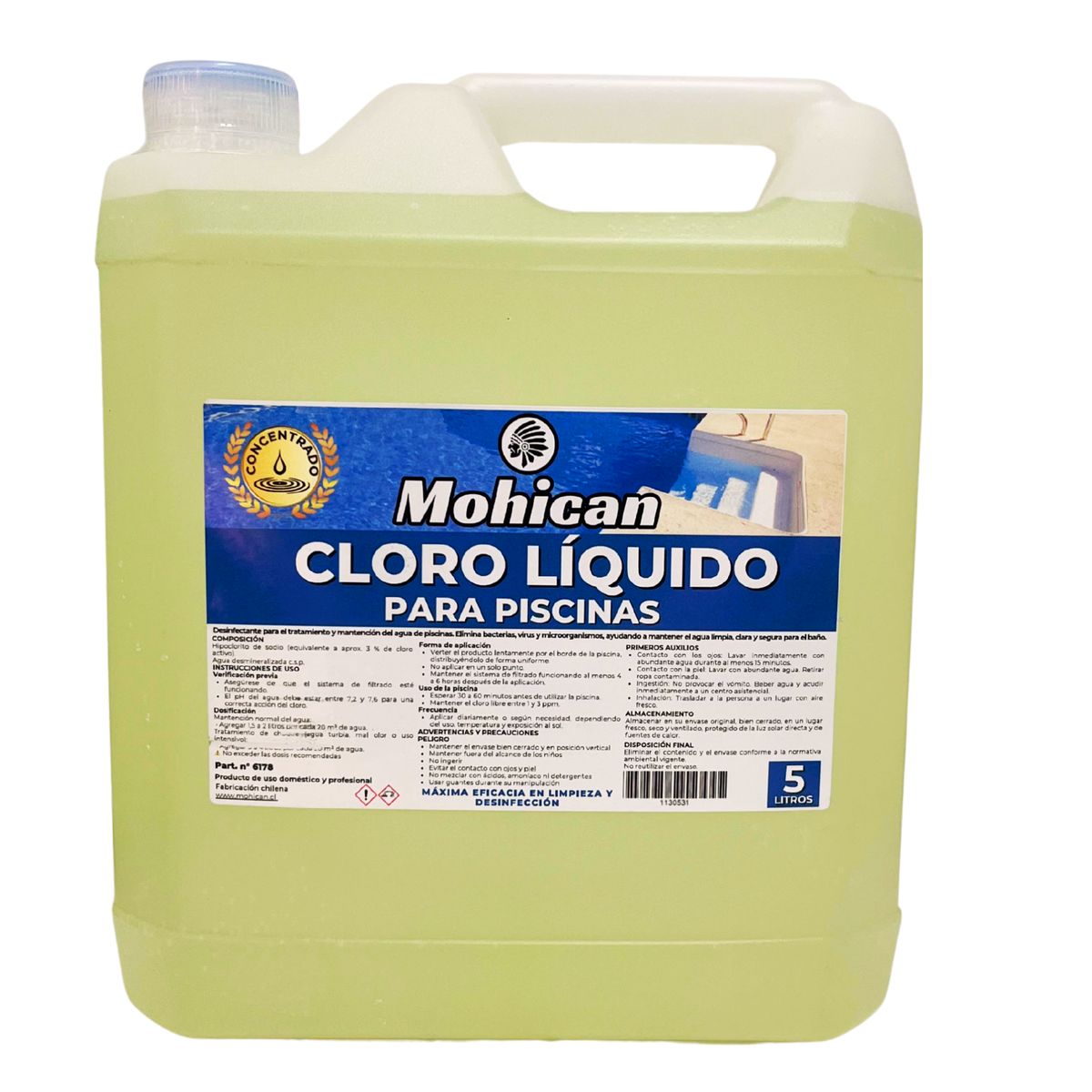 MOHICAN - CLORO LIQUIDO CONCENTRADO PARA PISCINAS MOHICAN 5 LT