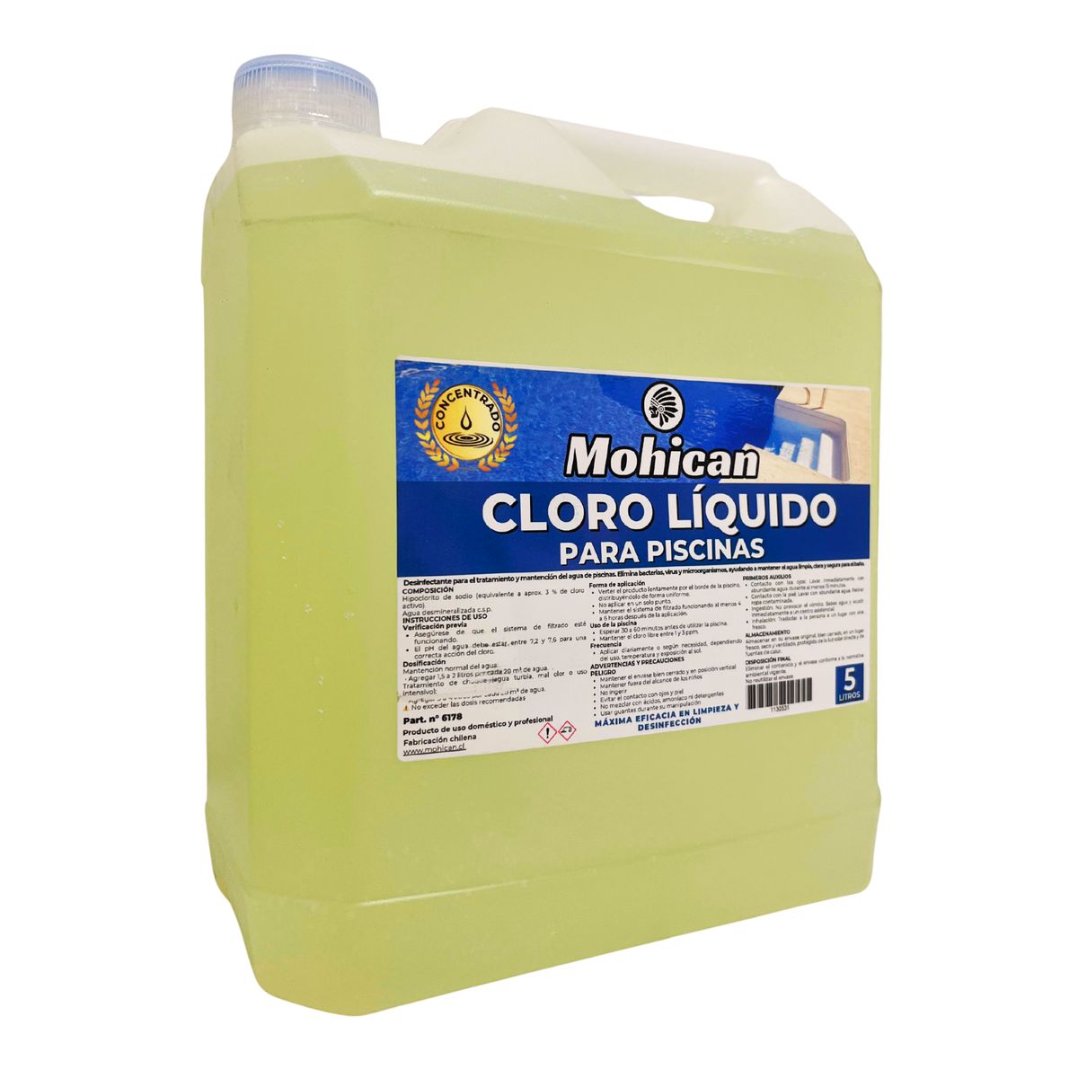 MOHICAN - CLORO LIQUIDO CONCENTRADO PARA PISCINAS MOHICAN 5 LT