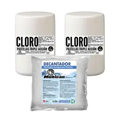 MOHICAN - PROMO 2 CLORO TRIPLE ACCIÓN 1KG + 1 DECANTADOR PISCINAS 1KG