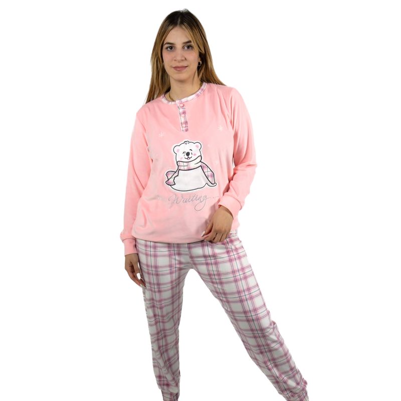 MEDIA LUNA - Pijama Mujer Plush Diseño Oso Polar Escosés