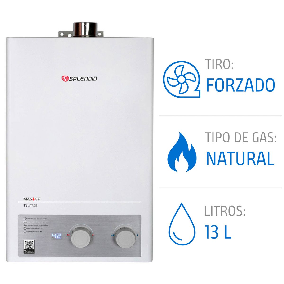 SPLENDID - Calefont 13 litros Gas natural Tiro forzado Splendid