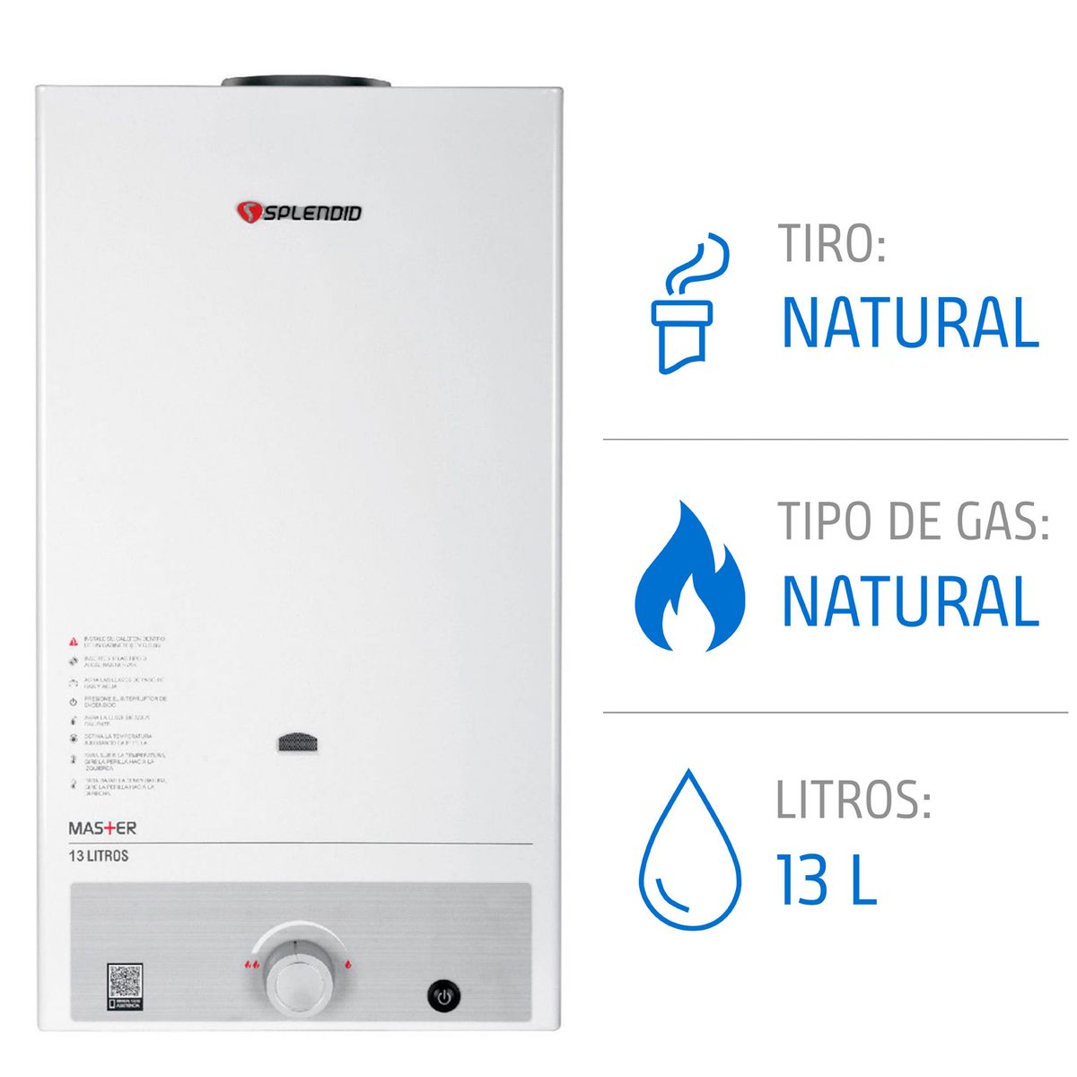 SPLENDID - Calefont 13 litros Gas natural Tiro Natural Splendid