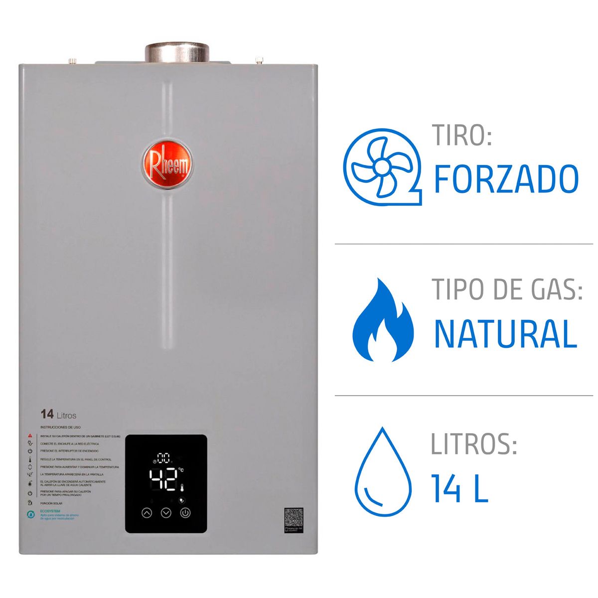 RHEEM - Calefont 14 litros Gas natural Tiro forzado Rheem