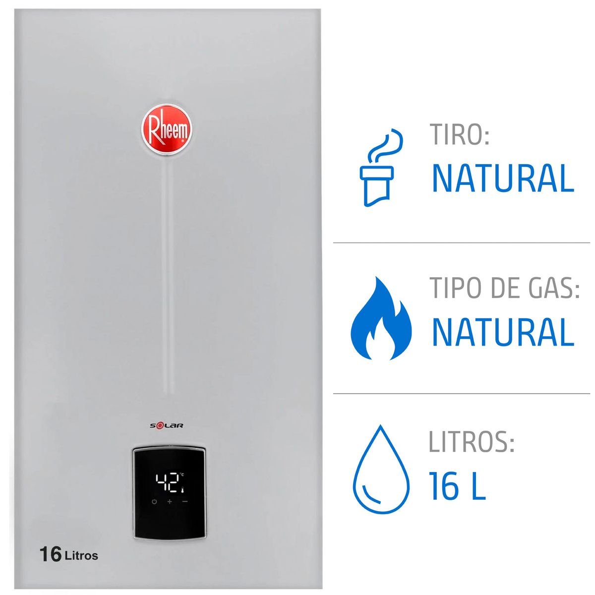 RHEEM - Calefont 16 litros Gas natural Tiro Natural Rheem