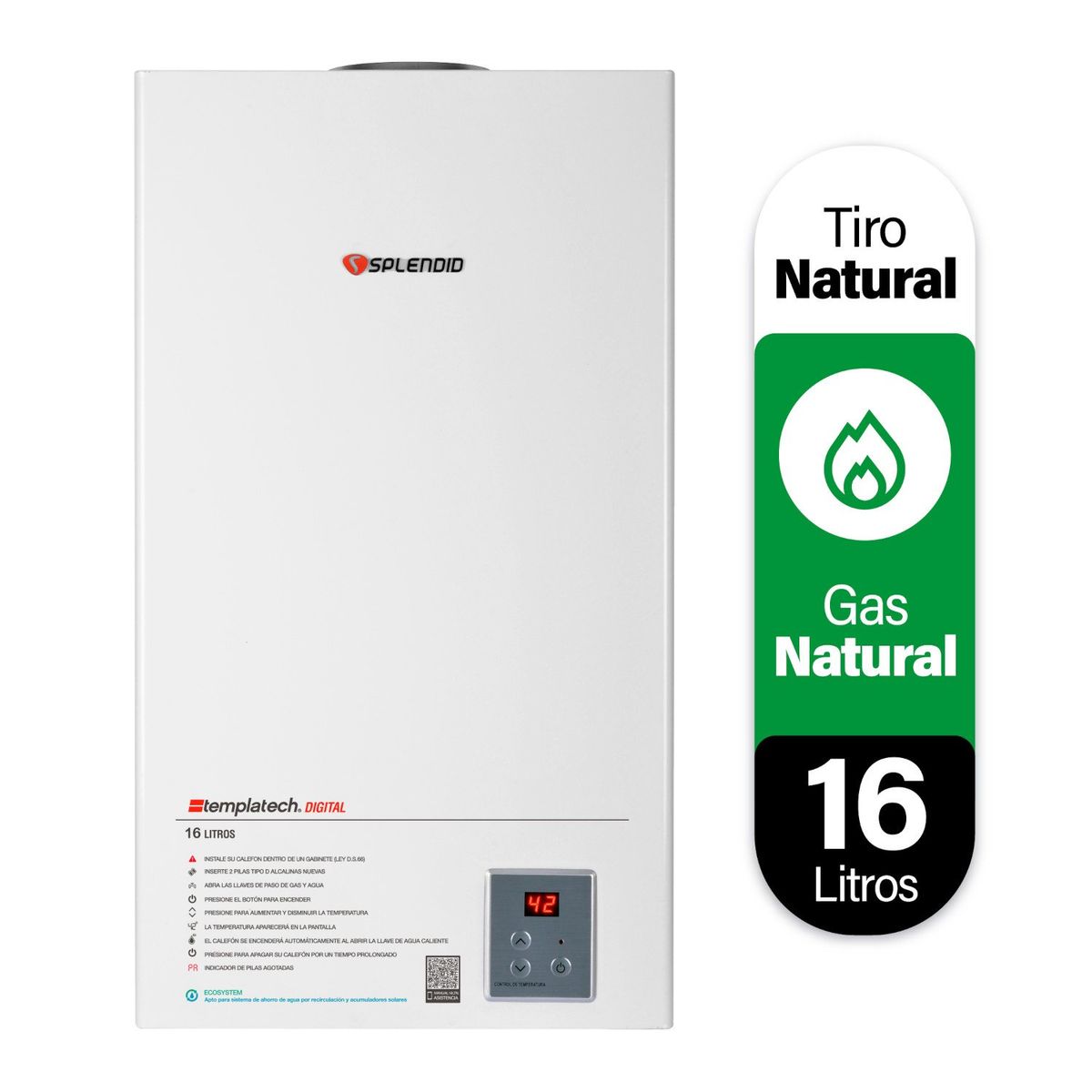 SPLENDID - Calefont 16 litros Gas natural Tiro natural Splendid
