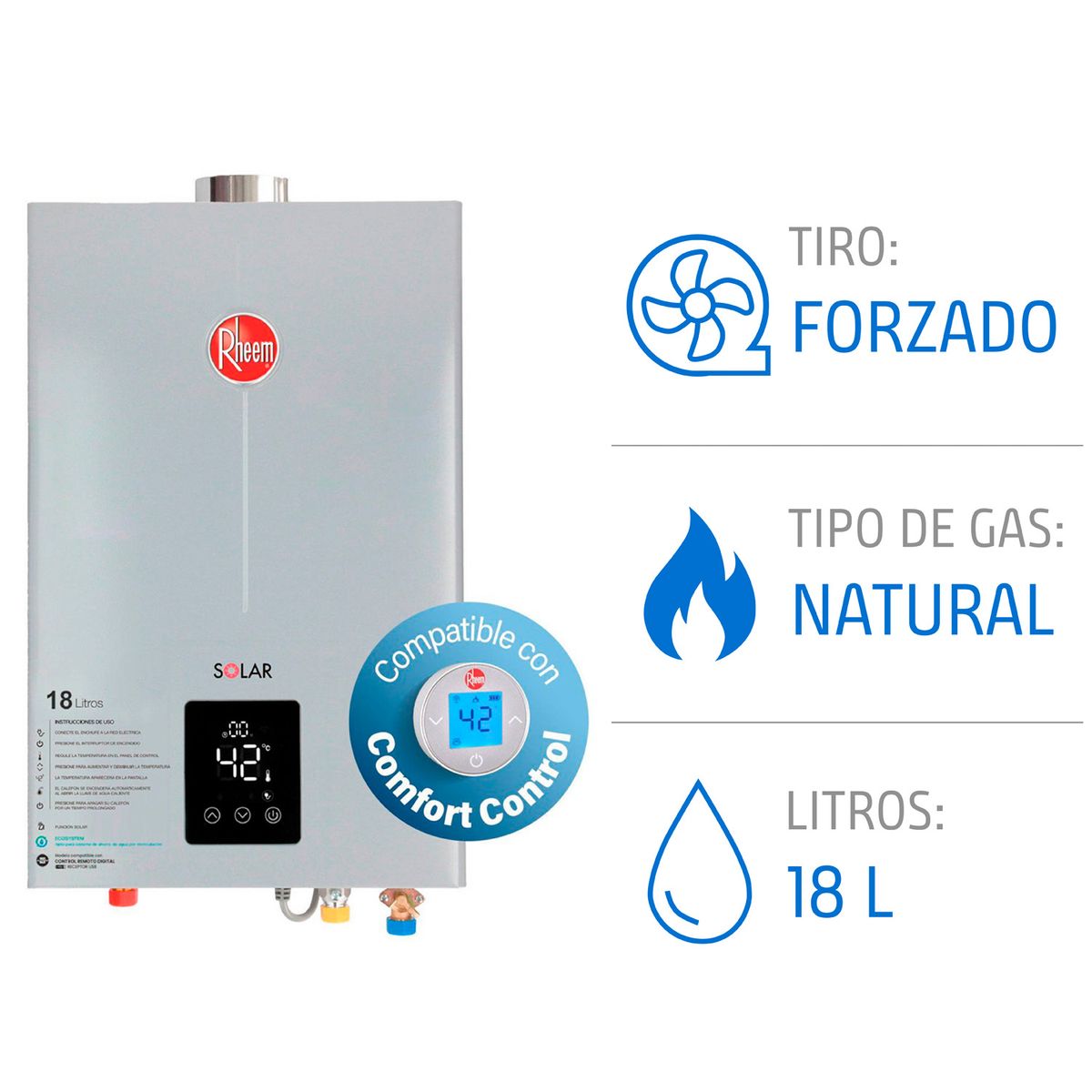 RHEEM - Calefont 18 litros Gas natural Tiro forzado Rheem