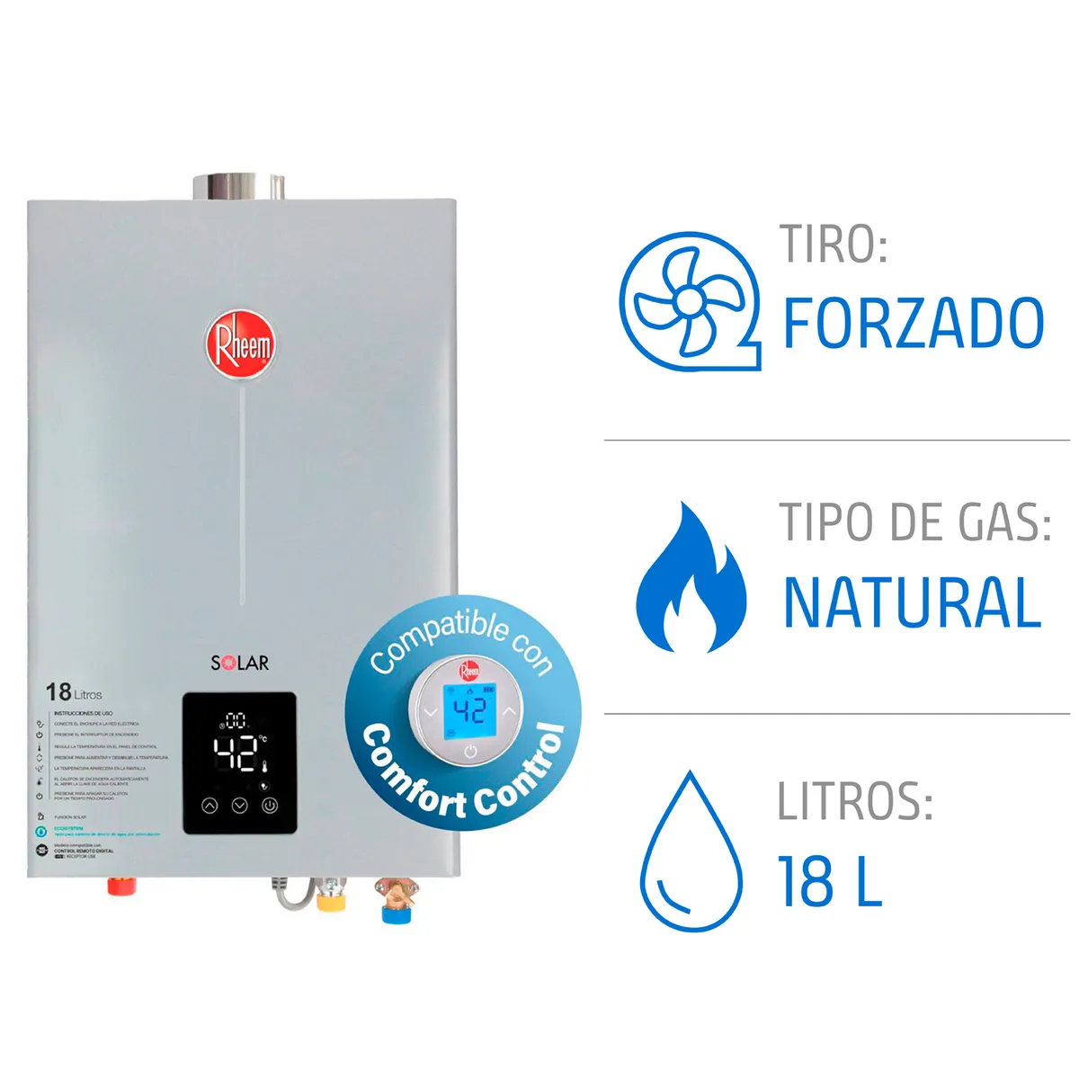 RHEEM - Calefont 18 litros Gas natural Tiro forzado Rheem