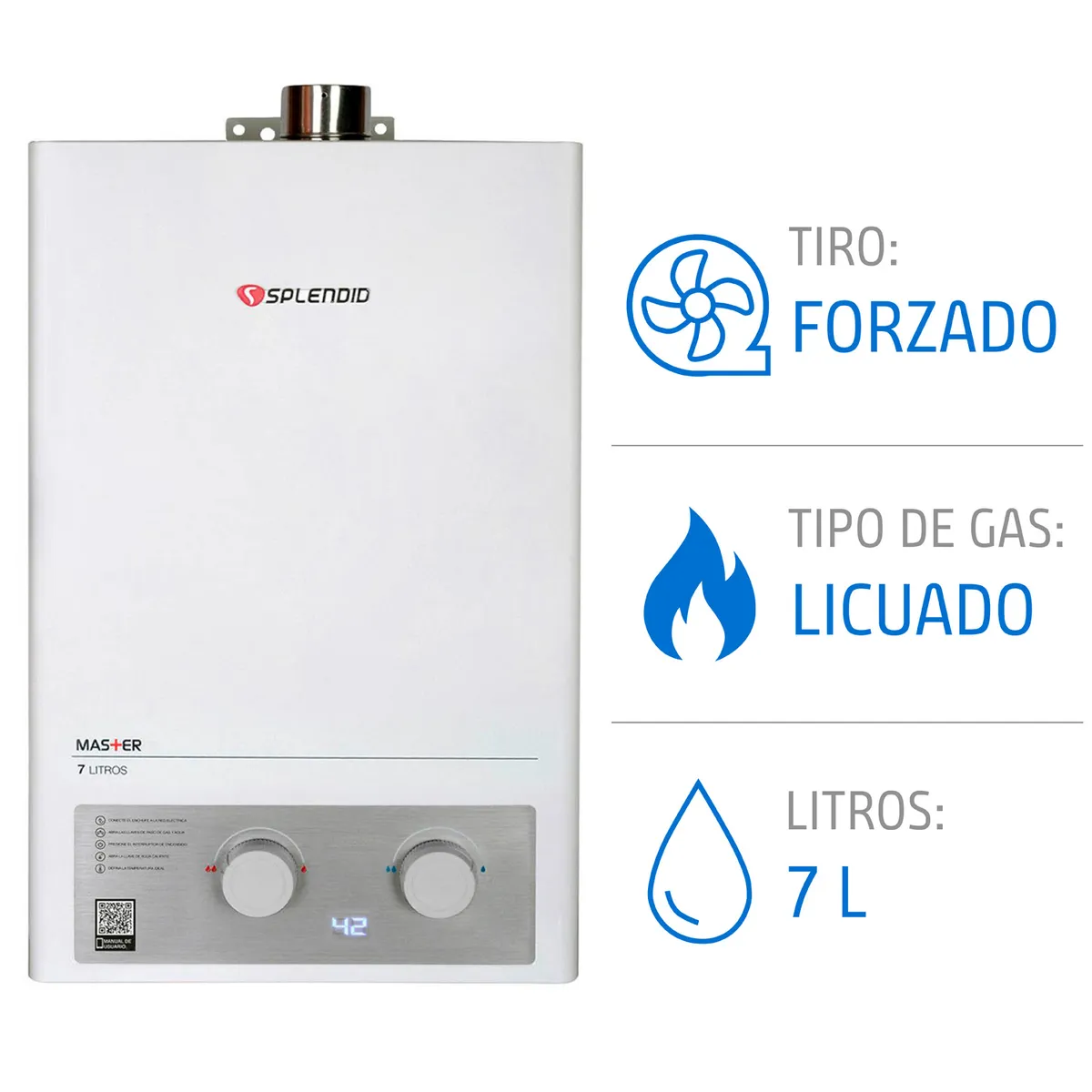Calefont 7 litros Gas licuado Tiro forzado Splendid, marca SPLENDID - Foto Principal