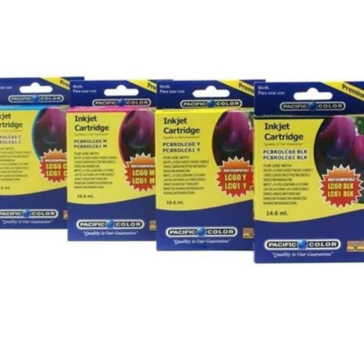 PACIFIC COLOR - Pack 4 Tintas Brother LC60 Alternativas Negro y Colores