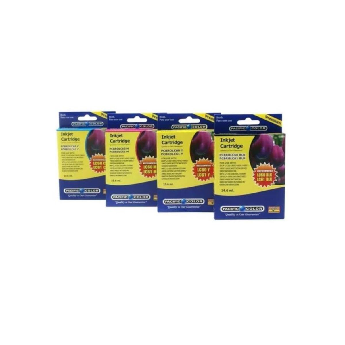 PACIFIC COLOR - Pack 4 Tintas Brother LC60 Alternativas Negro y Colores