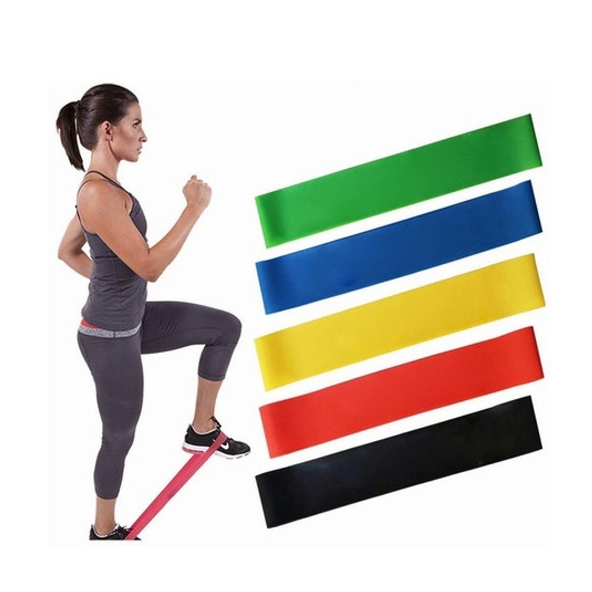 GENERICO - Kit 5 Bandas Elásticas Resistencia Fitness Pilates Yoga