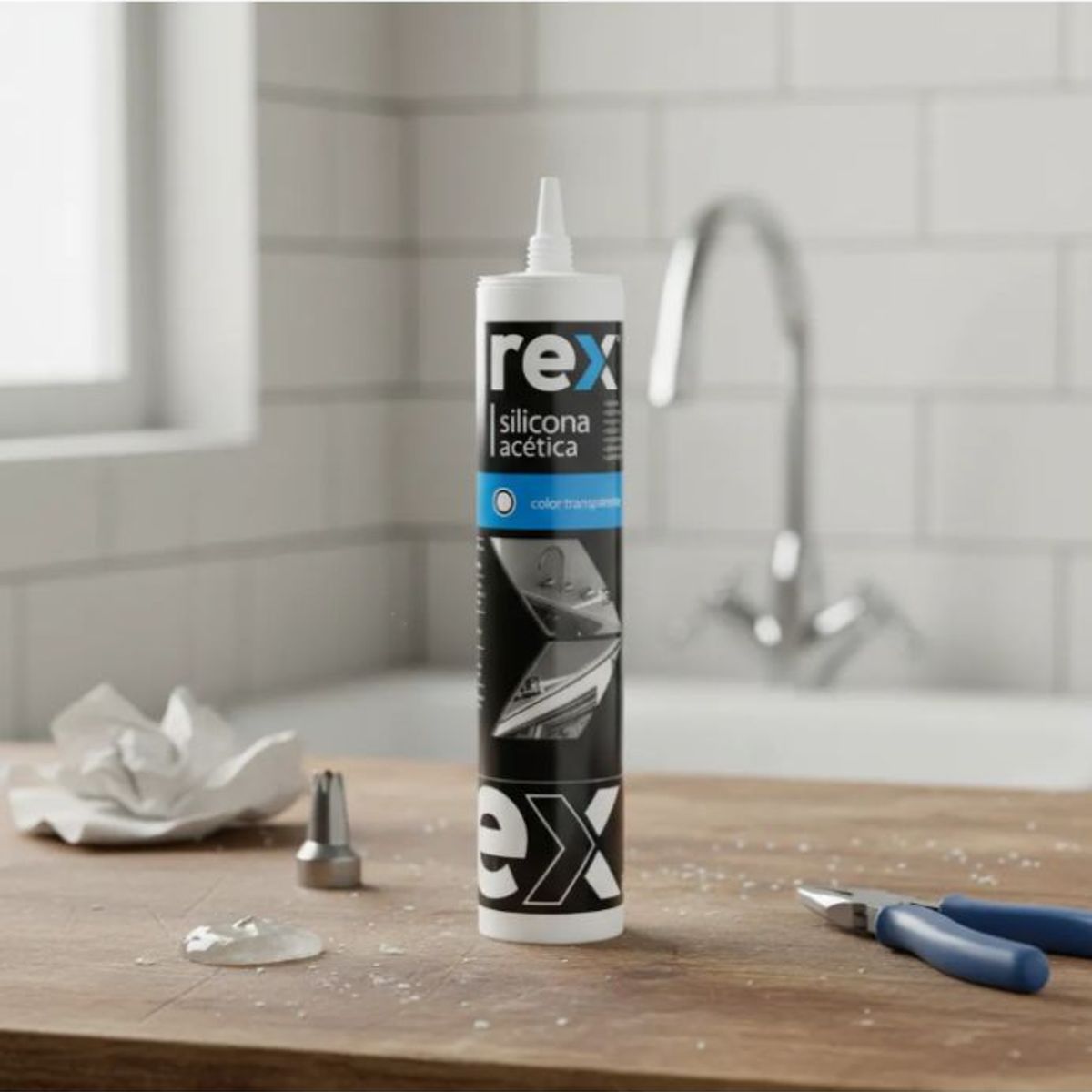 REX - Silicona Acética Transparente con Fungicida Rex Cartucho 300 ml