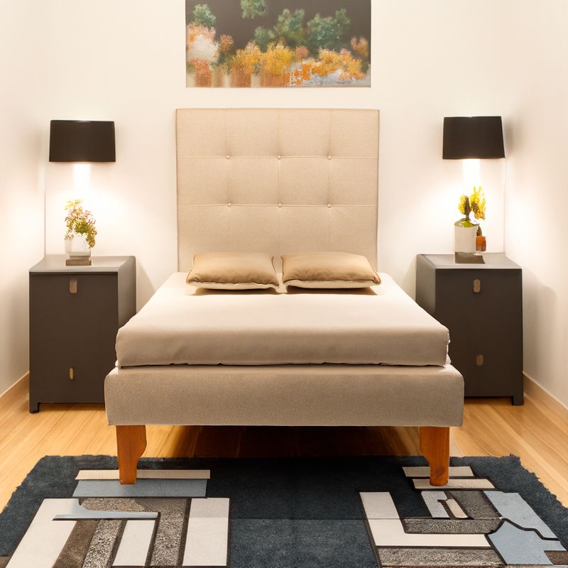 MUEBLES NEW - CAMA PLAZA Y MEDIA BEIGE LINO